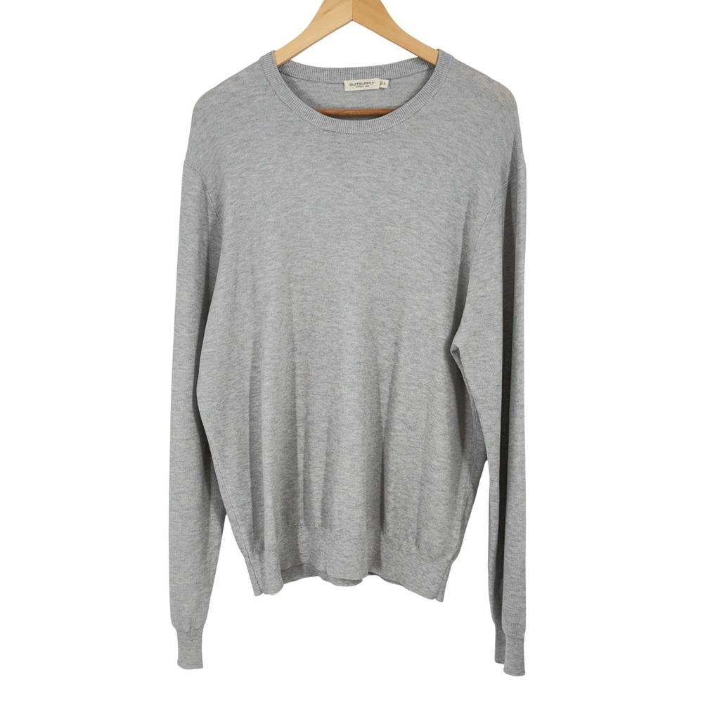 Suitsupply Mens XL Gray Cotton Silk Blend Crewneck Sweater Lightweight Knit
